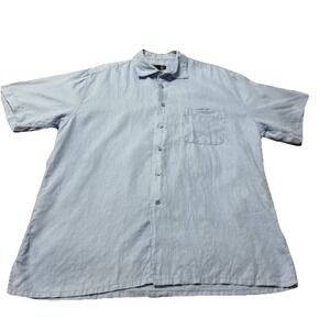 Pronto Uomo  Men's 100% Linen Shirt XL Blue  Short Sleeve Button Relaxed Casual